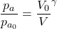 \begin{equation*}\frac{p_a}{p_{a_0}} = \frac{V_0}{V}^\gamma\end{equation*}